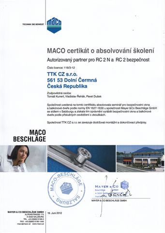 eurookna TTK certifikát